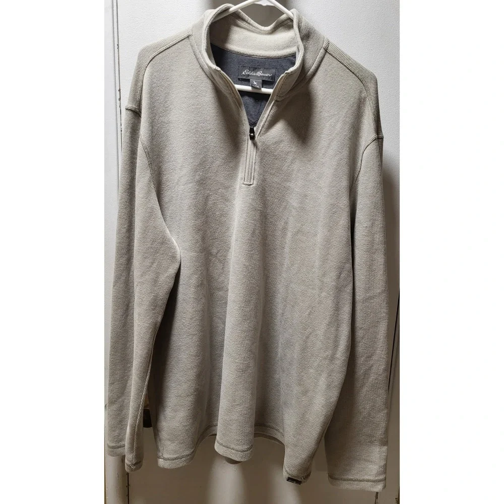Eddie Bauer 1/4 Zip Sweater Mens X-Large Sage Gray Long Sleeve Pullover Knit